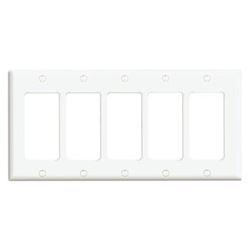 Leviton 80423-W Switch Wallplate, 4-1/2 in L, 2-3/4 in W, 5-Gang, White 