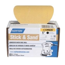 Norton Stick & Sand Series 07660749239 Disc Roll, 5 in Dia, Coated, P150 Grit, Fine, Aluminum Oxide Abrasive, No-Hole 