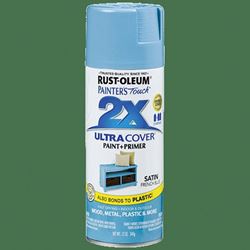Rust-Oleum Painters Touch 2X Ultra Cover 334088 Spray Paint, Satin, French Blue, 12 oz, Aerosol Can 