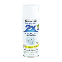 Rust-Oleum Painters Touch 2X Ultra Cover 334021 Spray Paint, Flat, White, 12 oz, Aerosol Can 