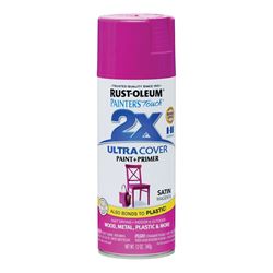 Rust-Oleum Painters Touch 2X Ultra Cover 334087 Spray Paint, Satin, Magenta, 12 oz, Aerosol Can 