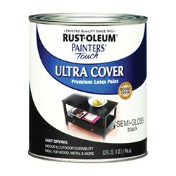 Rust-Oleum 1974502 Enamel Paint, Water, Semi-Gloss, Black, 1 qt, Can, 120 sq-ft Coverage Area 