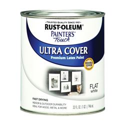 Rust-Oleum 1990502 Enamel Paint, Water, Flat, White, 1 qt, Can, 120 sq-ft Coverage Area 