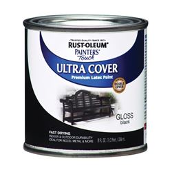 Rust-Oleum 1979730 Enamel Paint, Water, Gloss, Black, 0.5 pt, Can, 120 sq-ft Coverage Area 