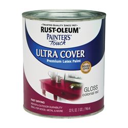 Rust-Oleum 1964502 Enamel Paint, Water, Gloss, Colonial Red, 1 qt, Can, 120 sq-ft Coverage Area 