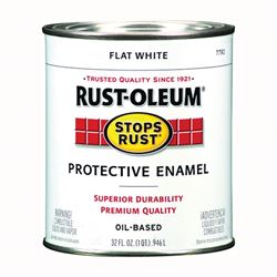 Rust-Oleum Stops Rust 7790502 Enamel Paint, Oil, Flat, White, 1 qt, Can, 50 to 110 sq-ft/qt Coverage Area 