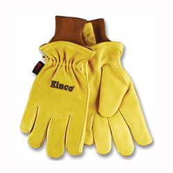 Heatkeep 94HK-M Protective Gloves, Mens, M, 13 in L, Keystone Thumb, Knit Wrist Cuff, Pigskin Leather, Gold 