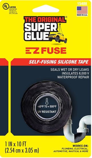 SUPERGLUE CORP 11710161 E-Z Fuse Tape, 10 ft L, 1 in W, Black