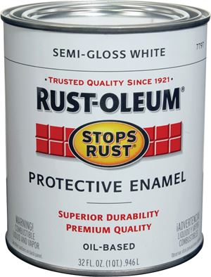 Rust-Oleum Stops Rust 7797502 Enamel Paint, Oil, Semi-Gloss, White, 1 qt, Can, 50 to 100 sq-ft/qt Coverage Area
