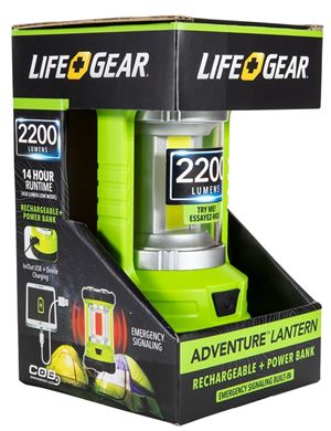 Life+Gear 41-3992 Lantern and Power Bank, Lithium-Ion, Rechargeable Battery, Clear