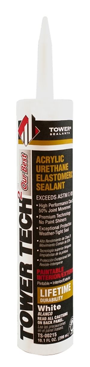 Tower Sealants Tower Tech2 TS-00215 Acrylic Urethane Sealant, White, 7 to 14 days Curing, 10.1 fl-oz Cartridge, Pack of 12