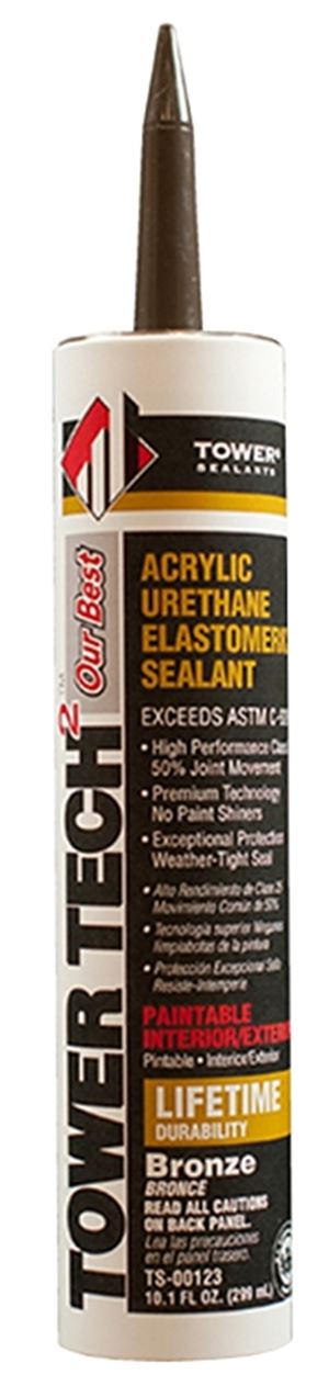 Tower Sealants TOWER TECH2 TS-00123 Elastomeric Sealant, Bronze, 7 to 14 days Curing, 40 to 140 deg F, 10.1 fl-oz Tube, Pack of 12