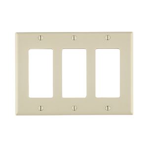 Leviton 80411-T Wallplate, 4-1/2 in L, 6.37 in W, 3-Gang, Thermoset Plastic, Light Almond, Smooth