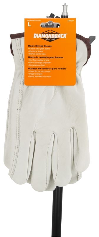 Diamondback GV-DK603/B/L Driving Gloves, Men's, L, Keystone Thumb, Elastic Cuff, Grain Leather - VORG6998314