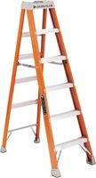 Louisville FS1506 Step Ladder, 6 ft H, Type IA Duty Rating, Fiberglass, 300 lb, 5-Step, 125 in Max Reach 