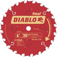 Diablo D0620X Circular Saw Blade, 6 in Dia x 0.039 in T, 20 Teeth, 1/2 in Arbor 