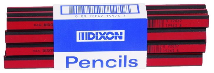 Dixon Ticonderoga 19973 Carpenter Pencil, 7 in L, Wood Barrel, Black/Red Barrel, Pack of 12 