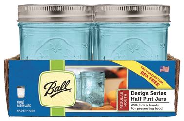 Ball 1440069053 Canning Jar with Lid and Band, 1/2 pint Capacity, Glass, Pack of 4 
