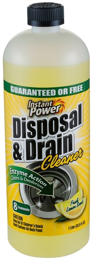Instant Power 1501 Disposal and Drain Cleaner, 1 L, Liquid, Lemon, Yellow