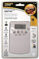 PowerZone TNDHD002 Timer, 15 A, 125 V, 1875 W, 2-Outlet, 7 days Time Setting, 16 On/Off Cycles Per Day Cycle 