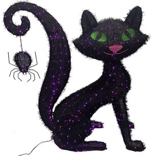 Hometown Holidays 72723 Pre-Lit 3D Cat Halloween Decoration, 36 in H, Black, Internal Light/Music: Internal Light