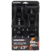 Keeper 85454 Tie-Down, 1 in W, 14 ft L, Black, 500 lb Working Load, S-Hook End, 2/PK 