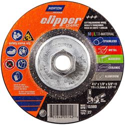 NORTON Clipper Classic AC AO/SC Series 70184609142 Grinding and Cutting Wheel, 4-1/2 in Dia, 1/8 in Thick, 5/8-11 Arbor