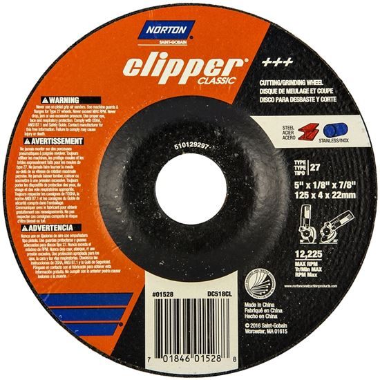 NORTON Clipper Classic Series 70184601528 Grinding Wheel, 5 in Dia, 1/8 in Thick, 7/8 in Arbor