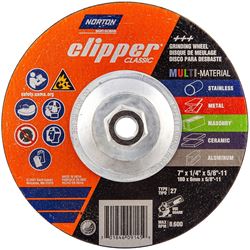 NORTON Clipper Classic AC AO/SC Series 70184609145 Grinding Wheel, 7 in Dia, 1/4 in Thick, 5/8-11 Arbor