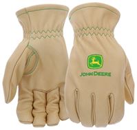 John Deere JD84013-L Work Gloves, Mens, L, Shirred Elastic Cuff, Cowhide Leather