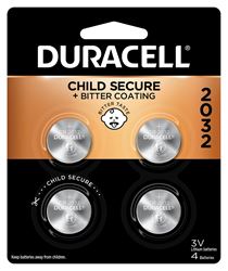 Duracell DL2032B4PK Button Cell Battery, 3 V Battery, 210 mAh, 2032 Battery, Lithium 