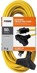 Prime EC600830 Extension Cord, 12 AWG Cable, Plug, 50 ft L, 15 A, 125 V, Yellow 