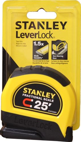 Stanley STHT33281L Tape Measure, 25 ft L Blade, 1 in W Blade, Steel Blade, ABS Case, Black/Yellow Case