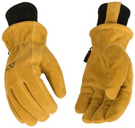 Hydroflector 350HKP-L Gloves, Mens, L, Keystone Thumb, Knit Wrist Cuff, Cowhide Leather, Gold 
