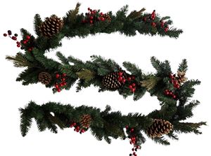 Hometown Holidays 38515 Pine Cone and Red Berry Garland, PVC, Hangtag Mounting, Pack of 8