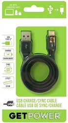 GetPower GP-USB-USBC Charge and Sync Cable, USB-A, USB-C, 3 ft L 