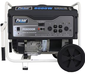 Pulsar PG6000R Portable Generator, 42/21 A, 120/240 V, Gasoline, 5.2 gal Tank, 11.5 hr Run Time, Recoil Start 