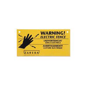 Zareba WS3 Electric Fencing Warning Sign, Black Legend, Yellow Background, Polypropylene, 8 in L, 4 in W