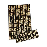 Hy-Ko MM-2 Packaged Number and Letter Set, 7/8 in H Character, Gold Character, Black Background, Mylar, Pack of 10 
