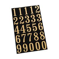 Hy-Ko MM-3N Packaged Number Set, 1-3/4 in H Character, Gold Character, Black Background, Mylar, Pack of 10 