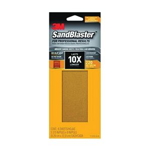 3M SandBlaster Series 11220-G-6 Sandpaper, 9 in L, 3-2/3 in W, 220 Grit, Fine, Synthetic Mineral Abrasive