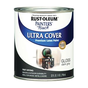 Rust-Oleum 1986502 Enamel Paint, Water, Gloss, Dark Gray, 1 qt, Can, 120 sq-ft Coverage Area
