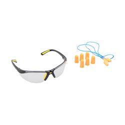 Diamondback 541839 Ear Plugs and Safety Glasses Combo, Unisex, 3.5 x 1.6 in Lens, PC Lens, Half Frame, Black, Pack of 10 