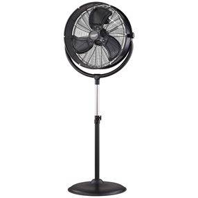 PowerZone FES50-T2 Pedestal Fan with Drum/Stand, 120 V, 1.25 A, 20 in Dia Blade, 3-Blade, Metal Blade, Black
