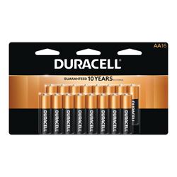 Duracell COPPERTOP MN1500 Series MN1500B16 Battery, 1.5 V Battery, AA Battery, Alkaline, Manganese Dioxide 