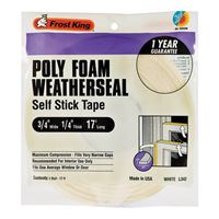 Frost King L342H Foam Tape, 3/4 in W, 17 ft L, 1/4 in Thick, Polyfoam, White 
