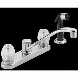 Delta P225LF Kitchen Faucet with Side Sprayer, 1.8 gpm, 2-Faucet Handle, Chrome Plated, Deck, Knob Handle, Swivel Spout 