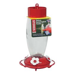 Stokes Select 38105 Deluxe Bird Feeder, 30 oz, 4-Port/Perch, Glass/Plastic, Red, 10.6 in H 