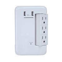 PowerZone ORRUSB346S USB Charger with Surge Protection, 2-Pole, 125 V, 15 A, 6-Outlet, 1200 Joules Energy, White 