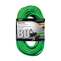PowerZone Extension Cord, 12 AWG Cable, 80 ft L, 15 A, 125 V, Neon Green 